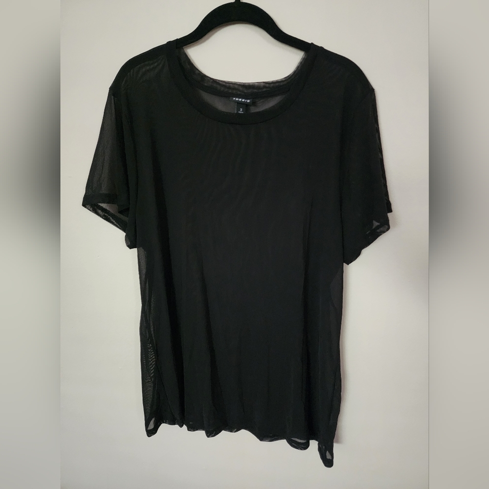 Torrid Black Mesh Short Sleeve Crew Neck Tee Size 3